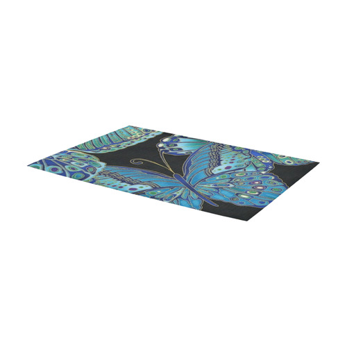 Teal Butterfly Pattern Area Rug 7'x3'3''