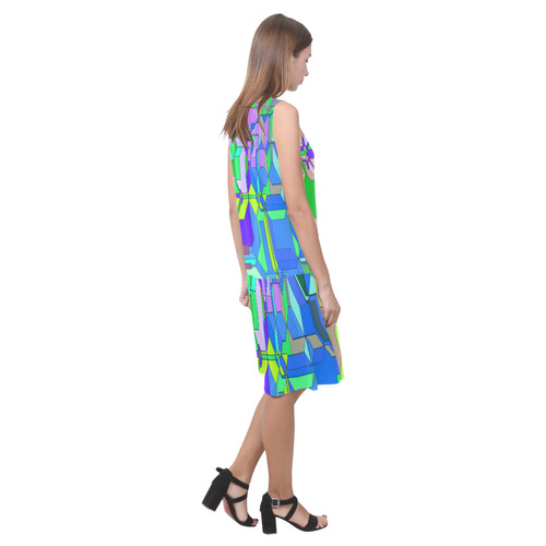 Retro Color Pop Geometric Fun 2 Sleeveless Splicing Shift Dress(Model D17)