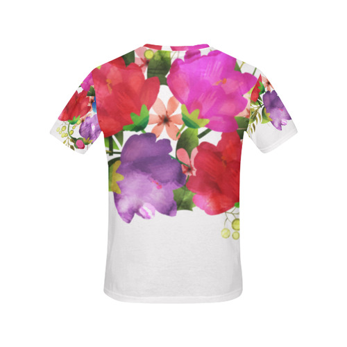 Red Purple Blue Pink Watercolor Floral All Over Print T-Shirt for Women (USA Size) (Model T40)