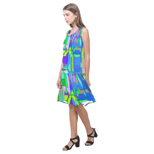 Retro Color Pop Geometric Fun 2 Sleeveless Splicing Shift Dress(Model D17)