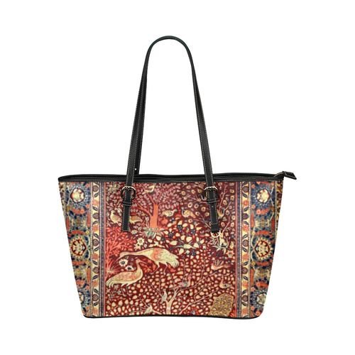 Persian Rug Bird Flower Tree Floral Leather Tote Bag/Small (Model 1651)