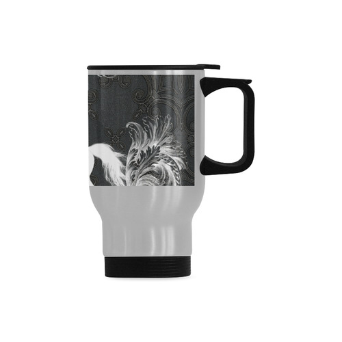 Horse, black and white Travel Mug (Silver) (14 Oz)