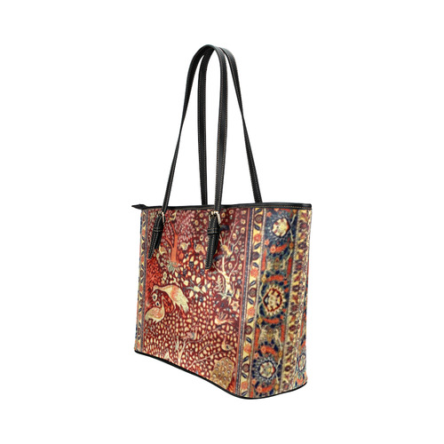Persian Rug Bird Flower Tree Floral Leather Tote Bag/Small (Model 1651)
