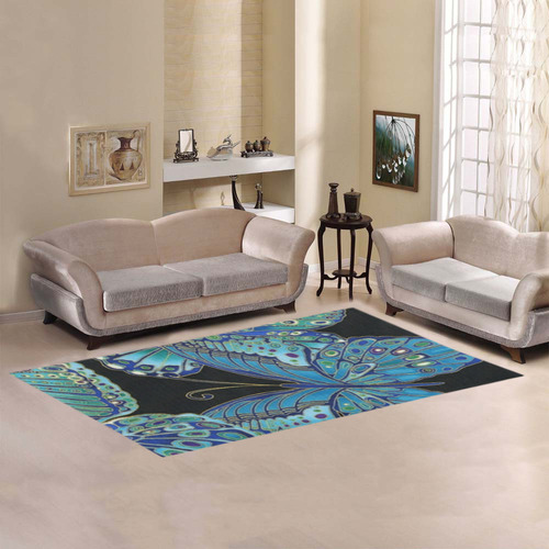 Teal Butterfly Pattern Area Rug 7'x3'3''