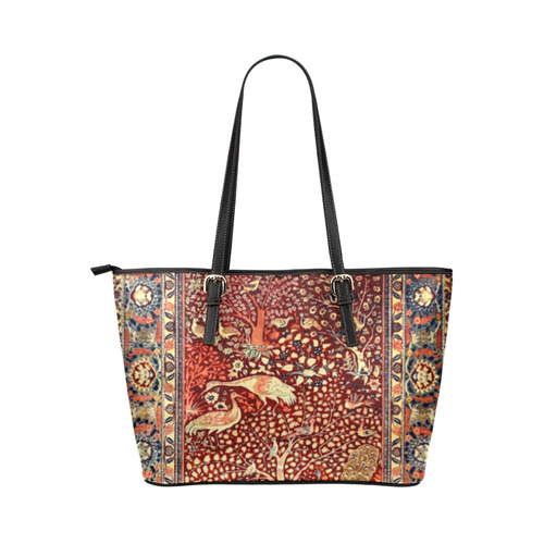 Persian Rug Bird Flower Tree Floral Leather Tote Bag/Small (Model 1651)