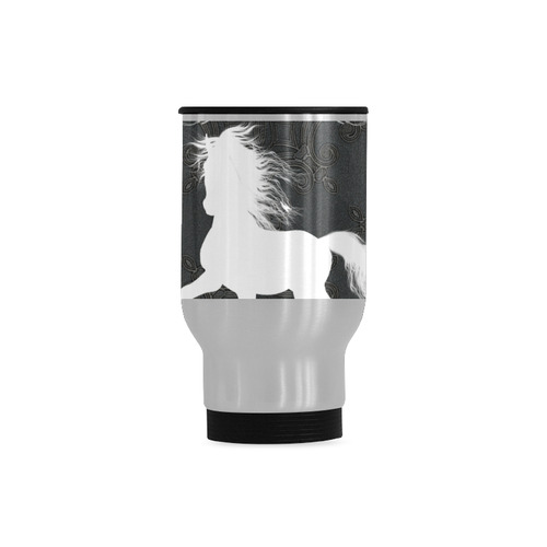 Horse, black and white Travel Mug (Silver) (14 Oz)