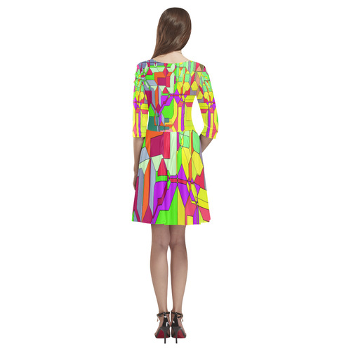 Retro Color Pop Geometric Fun 1 Tethys Half-Sleeve Skater Dress(Model D20)