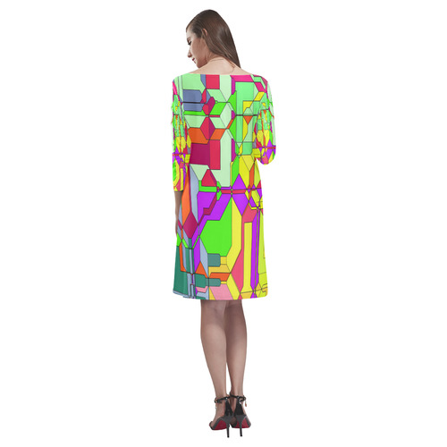 Retro Color Pop Geometric Fun 1 Rhea Loose Round Neck Dress(Model D22)