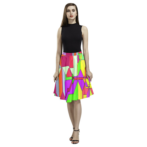 Retro Color Pop Geometric Fun 1 Melete Pleated Midi Skirt (Model D15)