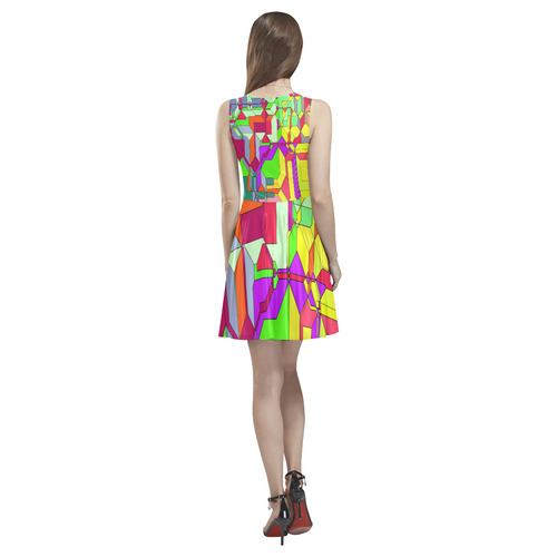Retro Color Pop Geometric Fun 1 Thea Sleeveless Skater Dress(Model D19)