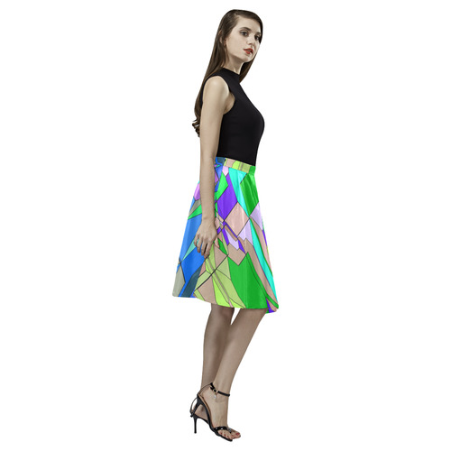 Retro Color Pop Geometric Fun 2 Melete Pleated Midi Skirt (Model D15)