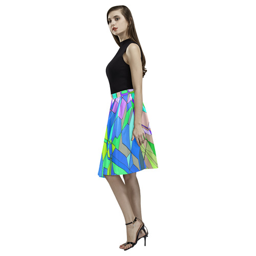 Retro Color Pop Geometric Fun 2 Melete Pleated Midi Skirt (Model D15)