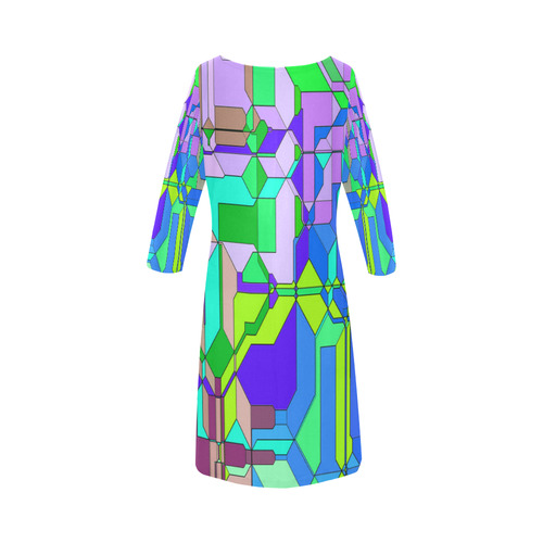 Retro Color Pop Geometric Fun 2 Round Collar Dress (D22)