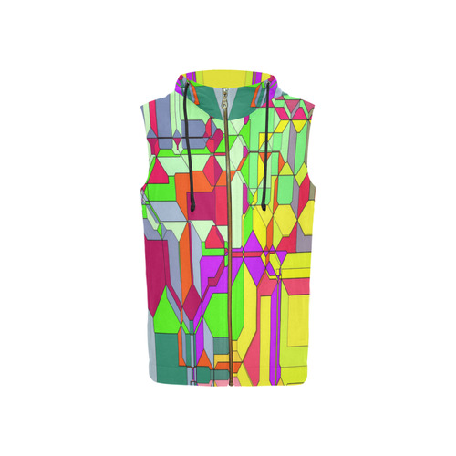 Retro Color Pop Geometric Fun 1 All Over Print Sleeveless Zip Up Hoodie for Women (Model H16)