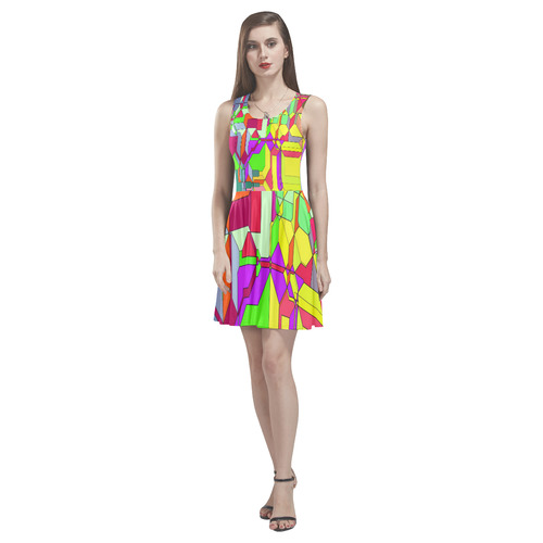 Retro Color Pop Geometric Fun 1 Thea Sleeveless Skater Dress(Model D19)