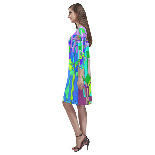 Retro Color Pop Geometric Fun 2 Rhea Loose Round Neck Dress(Model D22)