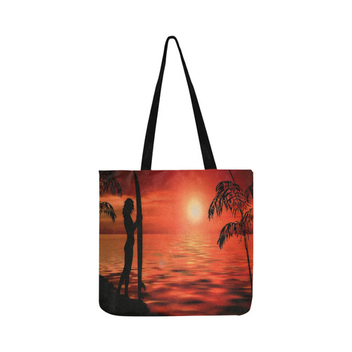 Sunset Surf Girl Red Reusable Shopping Bag Model 1660 (Two sides)