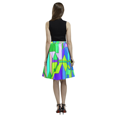 Retro Color Pop Geometric Fun 2 Melete Pleated Midi Skirt (Model D15)
