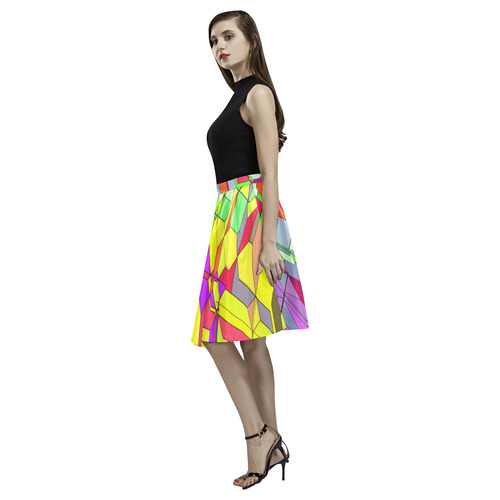 Retro Color Pop Geometric Fun 1 Melete Pleated Midi Skirt (Model D15)