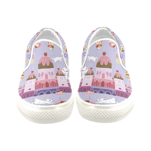 Amusement of Rabbit Blue Slip-on Canvas Shoes for Kid (Model 019)