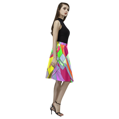 Retro Color Pop Geometric Fun 1 Melete Pleated Midi Skirt (Model D15)