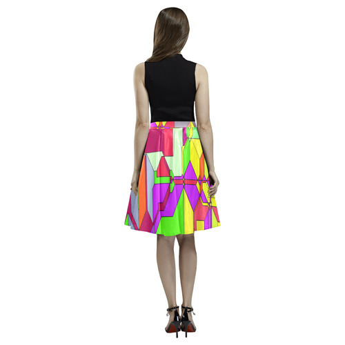 Retro Color Pop Geometric Fun 1 Melete Pleated Midi Skirt (Model D15)