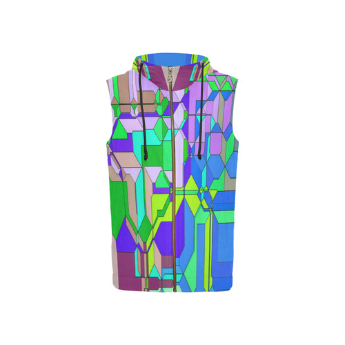 Retro Color Pop Geometric Fun 2 All Over Print Sleeveless Zip Up Hoodie for Women (Model H16)