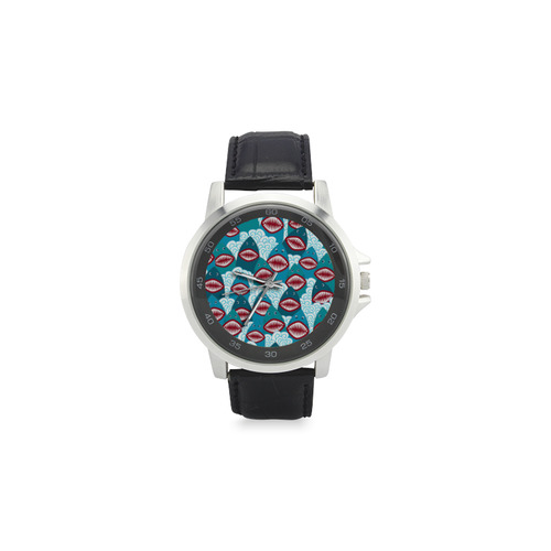 Angry Sharks Unisex Stainless Steel Leather Strap Watch(Model 202)