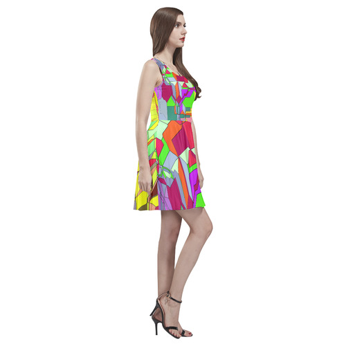 Retro Color Pop Geometric Fun 1 Thea Sleeveless Skater Dress(Model D19)