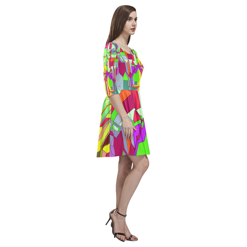 Retro Color Pop Geometric Fun 1 Tethys Half-Sleeve Skater Dress(Model D20)