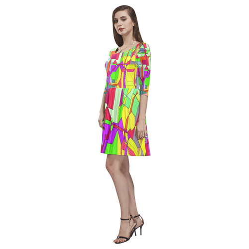 Retro Color Pop Geometric Fun 1 Tethys Half-Sleeve Skater Dress(Model D20)