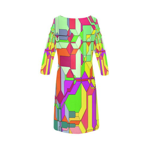 Retro Color Pop Geometric Fun 1 Round Collar Dress (D22)