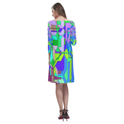 Retro Color Pop Geometric Fun 2 Rhea Loose Round Neck Dress(Model D22)