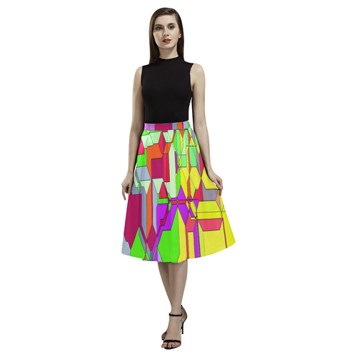 Retro Color Pop Geometric Fun 1 Aoede Crepe Skirt (Model D16)