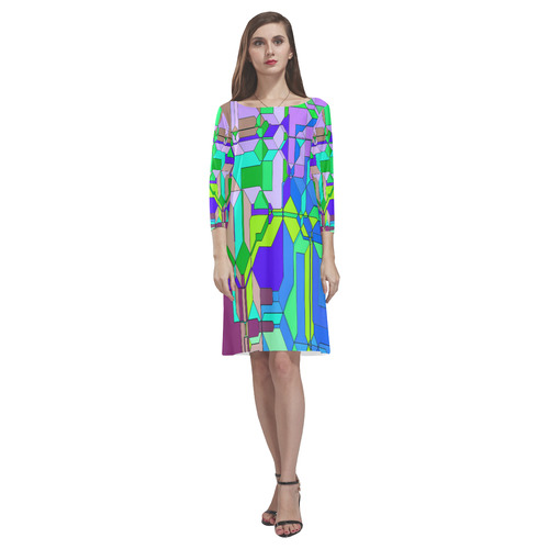 Retro Color Pop Geometric Fun 2 Rhea Loose Round Neck Dress(Model D22)