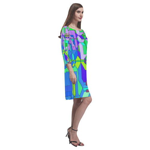 Retro Color Pop Geometric Fun 2 Rhea Loose Round Neck Dress(Model D22)