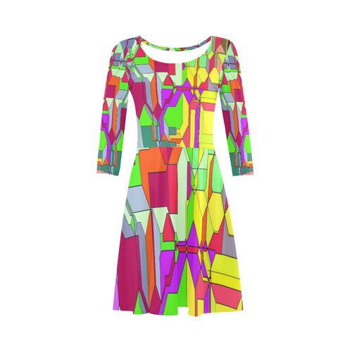 Retro Color Pop Geometric Fun 1 3/4 Sleeve Sundress (D23)