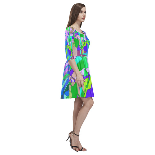 Retro Color Pop Geometric Fun 2 Tethys Half-Sleeve Skater Dress(Model D20)