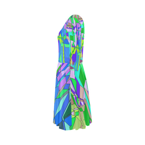 Retro Color Pop Geometric Fun 2 Elbow Sleeve Ice Skater Dress (D20)
