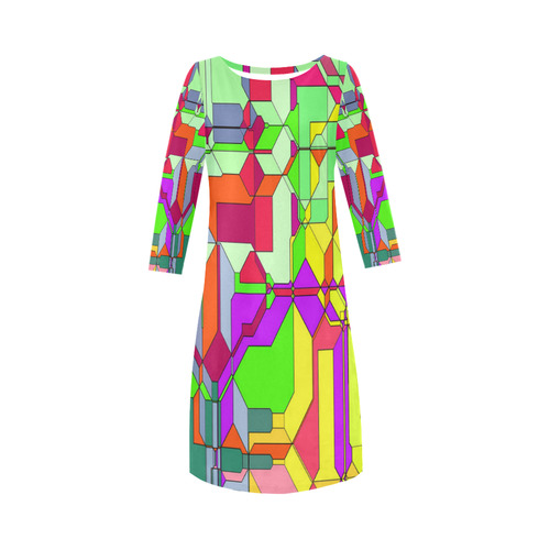 Retro Color Pop Geometric Fun 1 Round Collar Dress (D22)