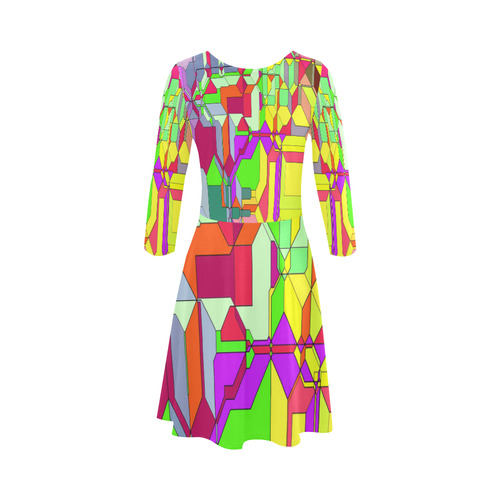 Retro Color Pop Geometric Fun 1 3/4 Sleeve Sundress (D23)