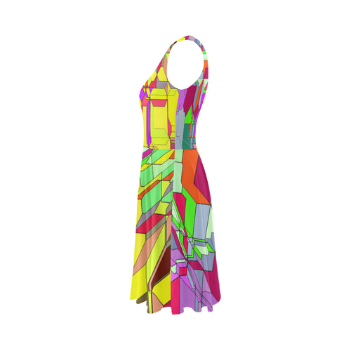 Retro Color Pop Geometric Fun 1 Sleeveless Ice Skater Dress (D19)