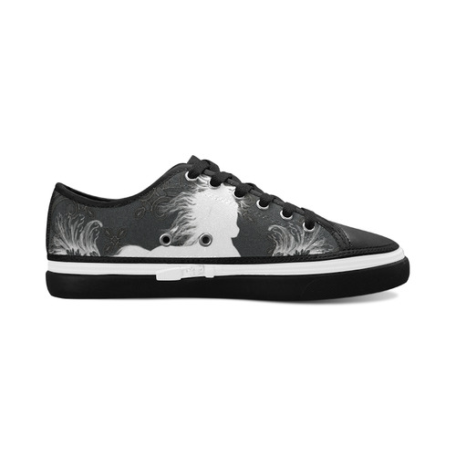 Horse, black and white Women's Canvas Zipper Shoes/Large Size (Model 001)