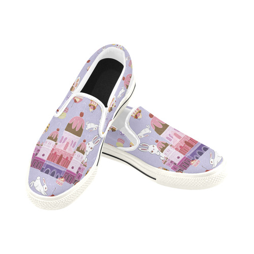 Amusement of Rabbit Blue Slip-on Canvas Shoes for Kid (Model 019)