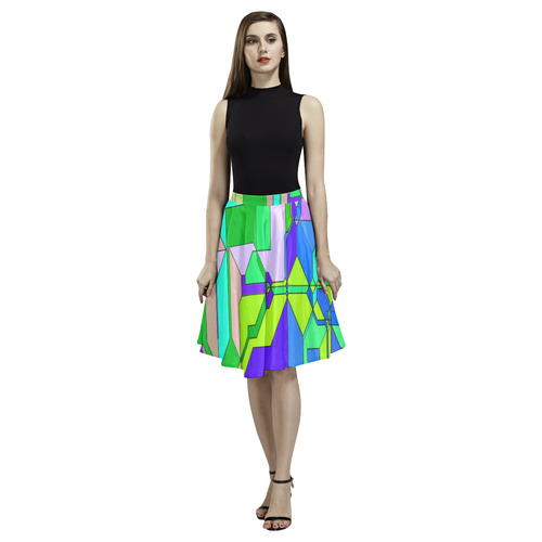 Retro Color Pop Geometric Fun 2 Melete Pleated Midi Skirt (Model D15)