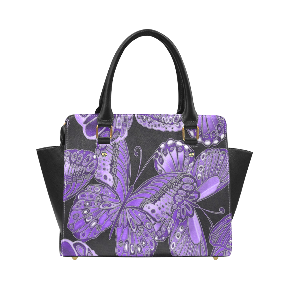 Purple Butterfly Pattern Classic Shoulder Handbag (Model 1653) ID