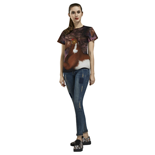 Awesome steampunk horse with clocks gears All Over Print T-Shirt for Women (USA Size) (Model T40)