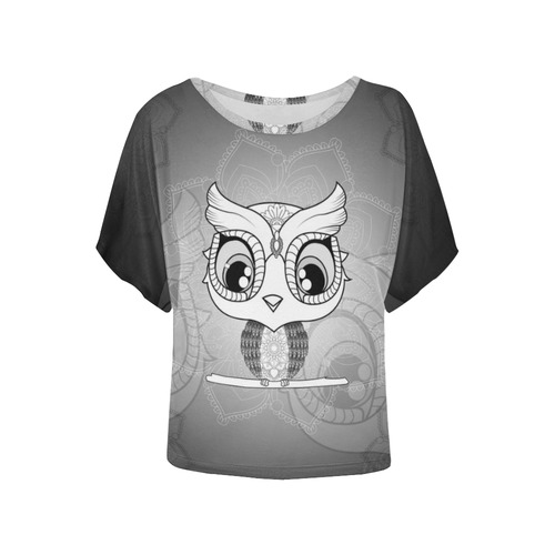 Cute owl, mandala design black and white Women's Batwing-Sleeved Blouse T shirt (Model T44)