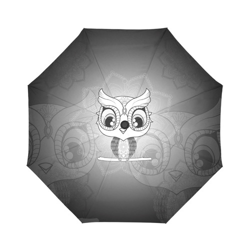 Cute owl, mandala design black and white Auto-Foldable Umbrella (Model U04)