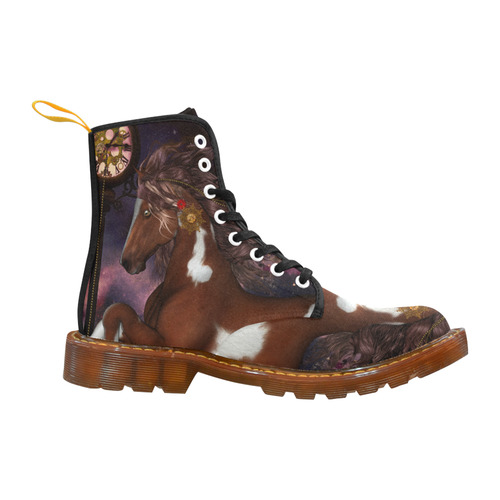 Awesome steampunk horse with clocks gears Martin Boots For Women Model 1203H